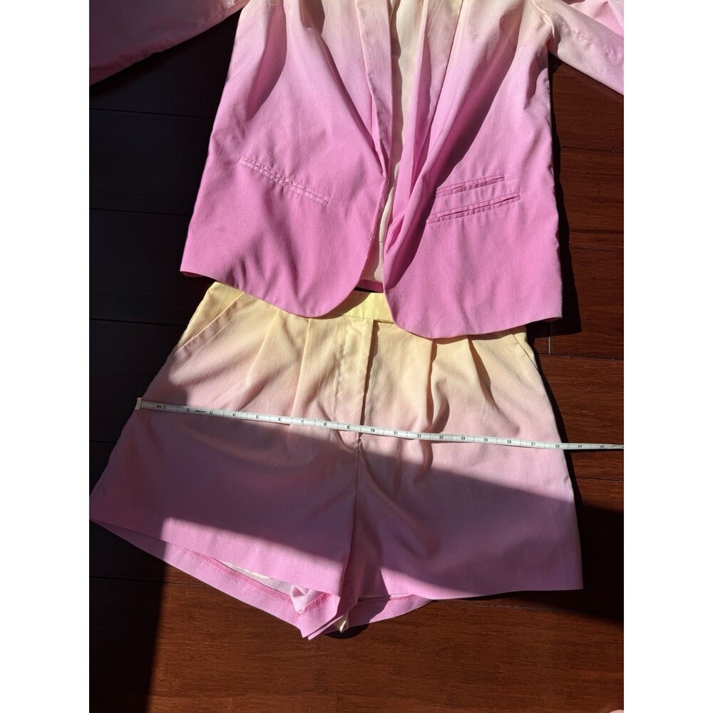 Topshop 2-Piece Ombre Pink/Yellow Chiffon Set Blazer Shorts Button US 2 - Picture 7 of 12